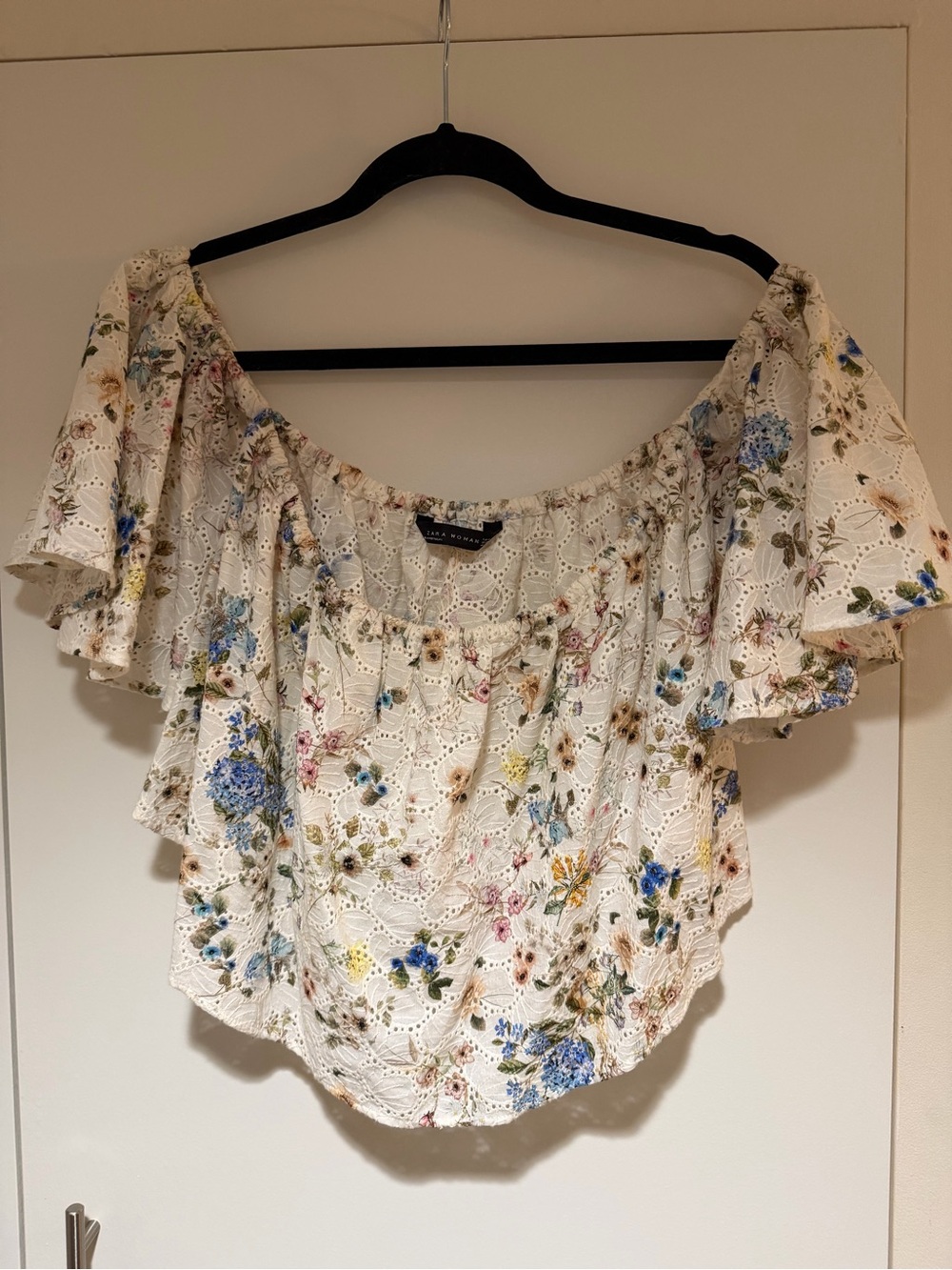 Zara Cream Eyelet Floral Off-Shoulder Blouse